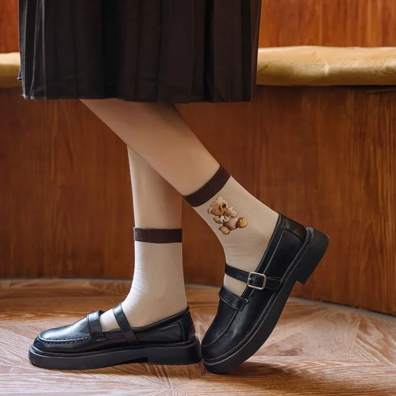 New Products Autumn And Winter Women's Socks Original Cute Bear Pattern Japanese Korean Campus Cotton Christmas Socks