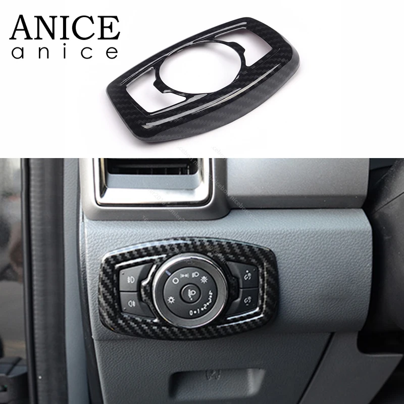 

Carbon fiber color headlight switch Decorative covers for Ford Ranger Everest Endeavour accessories 2015 2016 2017 2018 2019