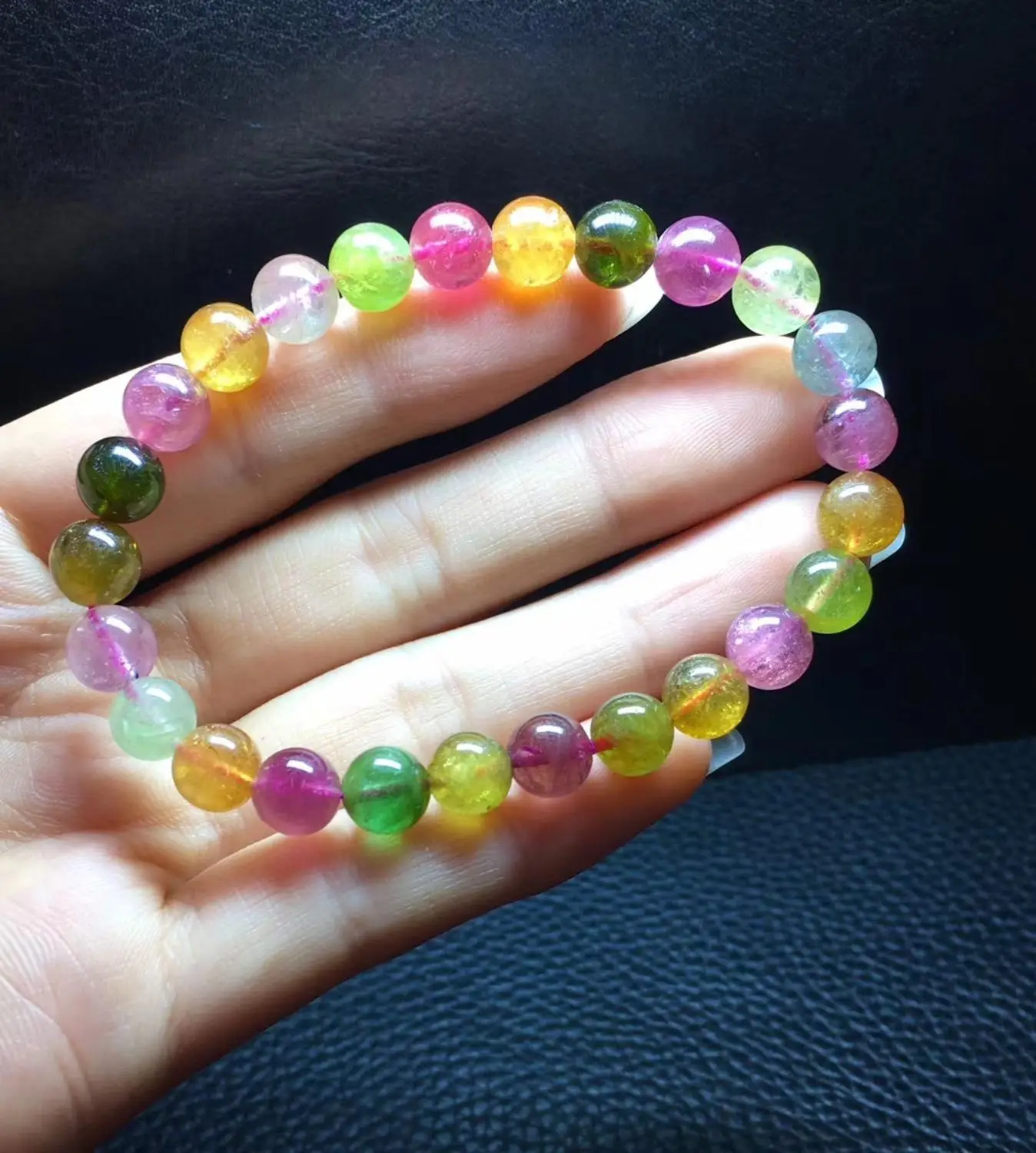 

7.8mm Natural Colorful Tourmaline Candy Clear Round Beads From Brazil Women Men Crystal Tourmaline AAAAAA Certificate
