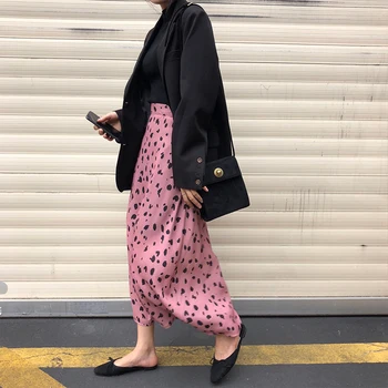 

Mooirue Autumn Pink Skirts Womens High Waist Vintage Streetwear Korean Style High Waist A Line Bottoms Printed Long Skirts Women