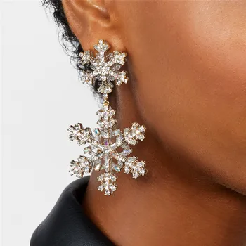 

Dvacaman Christmas Snowflake Statement Earrings Luxury INS Crystal Dangle Drop Earrings Girls Party Jewelry Banquet Wedding Gift