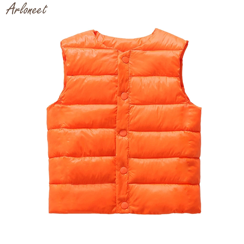 Однотонный жилет в полоску для маленьких девочек и мальчиков, теплый жилет, верхняя одежда, пальто, куртка для маленьких мальчиков, новинка года - Цвет: Orange