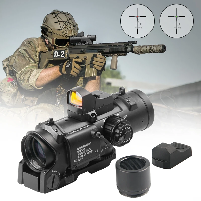 Scope com Mini Rmr para Rifle de Caça Tático Destacável Rápido Fixo Dupla Função Óptica Rifle Red Dot Scope Airsoft Tiro 1x-4x