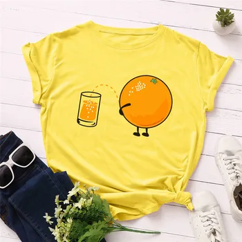 

Plus Size S-5XL Lovely Orange Print T Shirt Women 100%Cotton O Neck Short Sleeve Tees Summer T-Shirt Pink Tops Casual TShirt