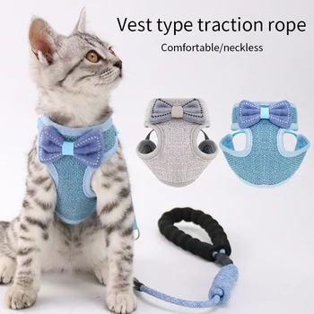 

Adjustable Pet Cat Harness Leash Set Soft Bow Tie Escape Proof Cat Harness Breathable Vest for Cats Outdoor Chest Strap Product