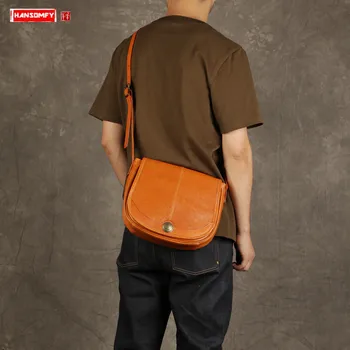 

Men's Bag Shoulder Crossbody Bag Men Messenger Bag Europe and America Retro Bags Tide Top Layer Cowhide Vegetable Tanned Leather