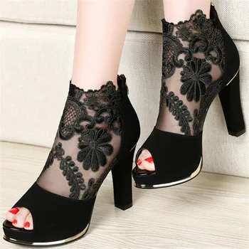 

2020 sexy prom wedding shoes Sandals with coarse heels spring and summer new European American waterproof mesh gauze shoes x17