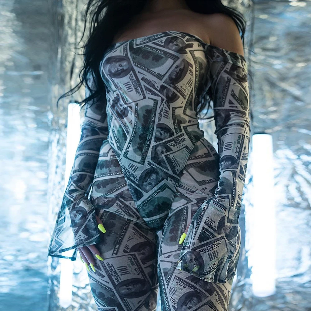 

Goocheer New Fashion 2019 Woman's Jumsuits Sexy Women Off Shoulder Long Sleeves Floral Casual Party Jumpsuits Clubwear