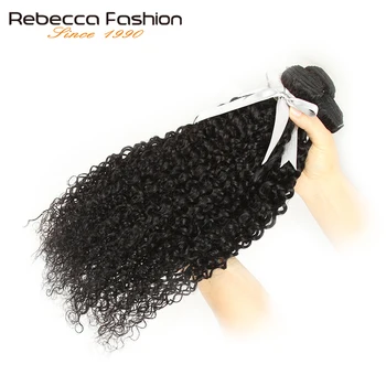 Rebecca Kinky Curly 3 Bundles With Closure Remy Human Hair Weave Extensions Brazilian Curly Hair Bundles With Closure 3