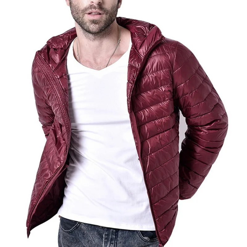 Зимняя однотонная мужская куртка Модная брендовая парка со стоячим воротником мужские толстые куртки верхняя одежда мужские зимние теплые парки - Цвет: Wine Red