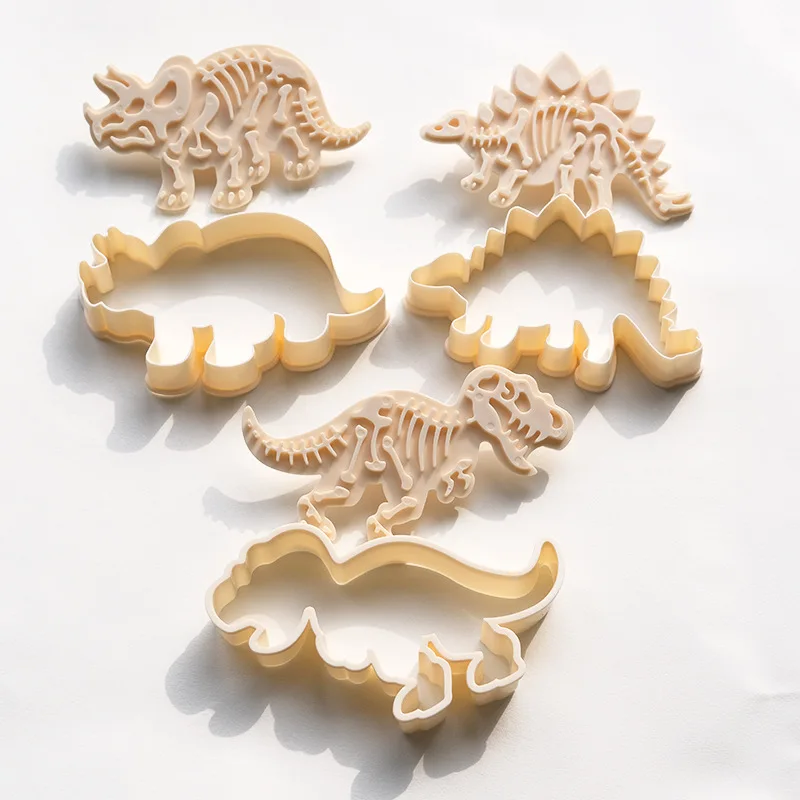 3Pcs Dinosaur Cookie Cutters Mold 3D Fondant Biscuit Embossing Mould DIY Baking Tools Kids Jungle Birthday Party Cake Decoration
