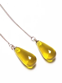 

LETSFUN Handmade Women 925 Silver Green Amber Gemstone Drop Earrings