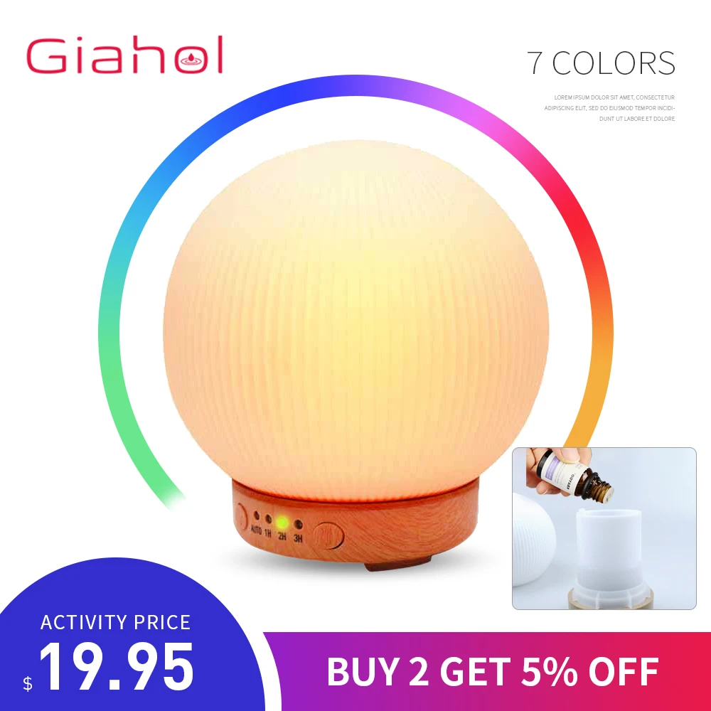

GIAHOL Aroma Essential Oil Diffuser 3D Air Humidifiers Air Humidifi Aromatherapy 7 Color Led Light White Mist Maker Mute Diffus