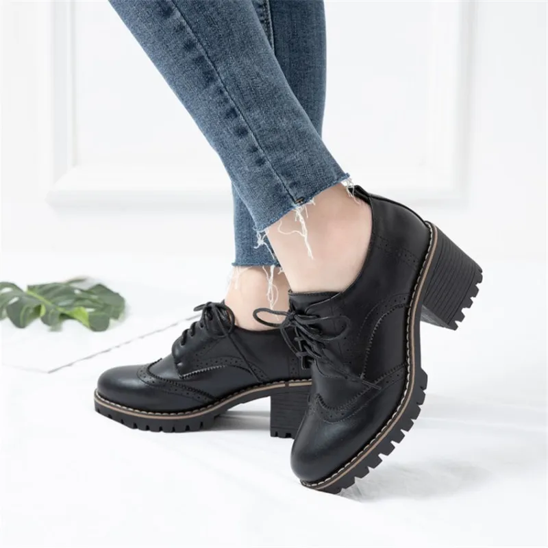 womens chunky brogue shoes