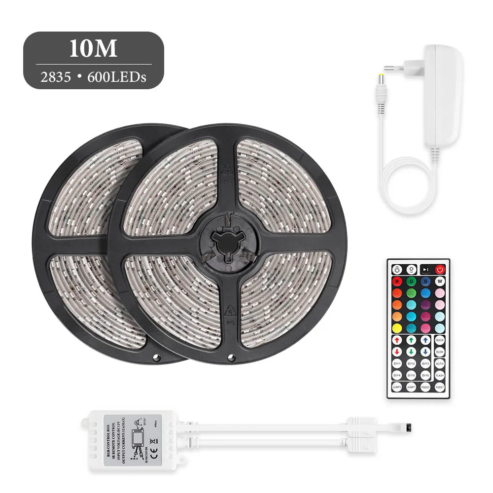 RGB 5050 Светодиодная лента светильник SMD 2835 гибкая лента 10 м светодиодный светильник ing полоса с ИК-пультом дистанционного управления для домашнего ТВ ПОДСВЕТКА украшения - Испускаемый цвет: 2835 600LEDs 10M