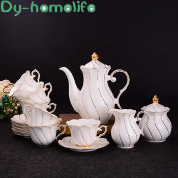 

15-piece European Style Hand-painted Gold Lotus Leaf Pattern Ceramic Coffee Tea Set Restaurant Household Bone China Coffee Cup