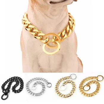 

15mm Stainless Steel Dog Chain Metal Training Pet Collars Thickness Gold Silver Slip Dogs Collar for Large Dogs Pitbull Bulldog