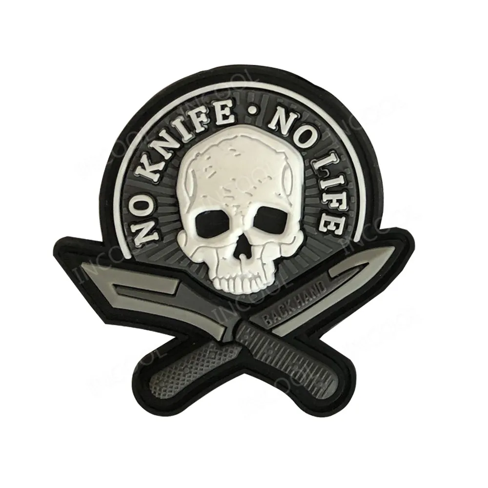 White Без ножа, без жизни, ПВХ, Череп, патчи, тактический военный боевой дух, декоративные патчи, боевые резиновые значки для кепки, рюкзака, сумки для одежды - Color: White