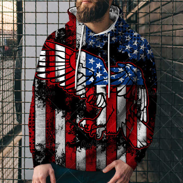 Eagle USA Flag Graphic 3D Print Men's Hoodies Pullover Sweatshirts Unisex Harajuku Outwear Casual Jacket Tracksuit 4XL
