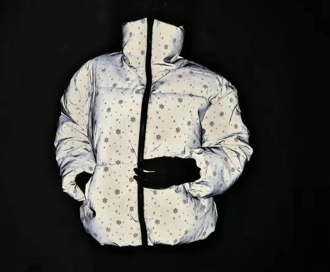 Светоотражающая куртка, зимняя женская уличная короткая парка, теплая зимняя куртка для девочек, пальто с хлопковой подкладкой со снежинками