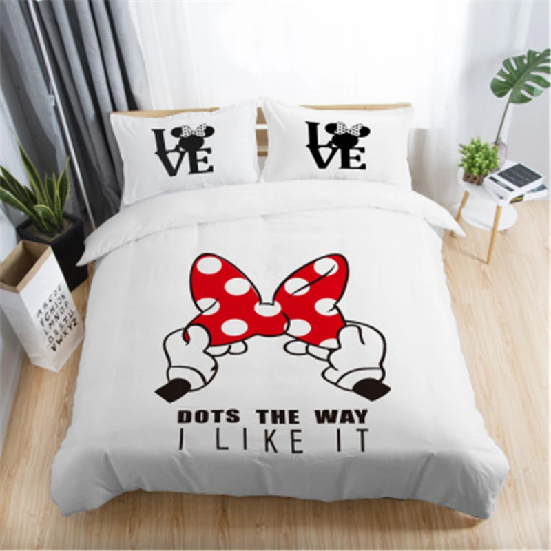 3pcs Black White Bedding Set Mickey Minnie Duvet Cover Home Textile Couple Wedding Quilt Set Adult 3