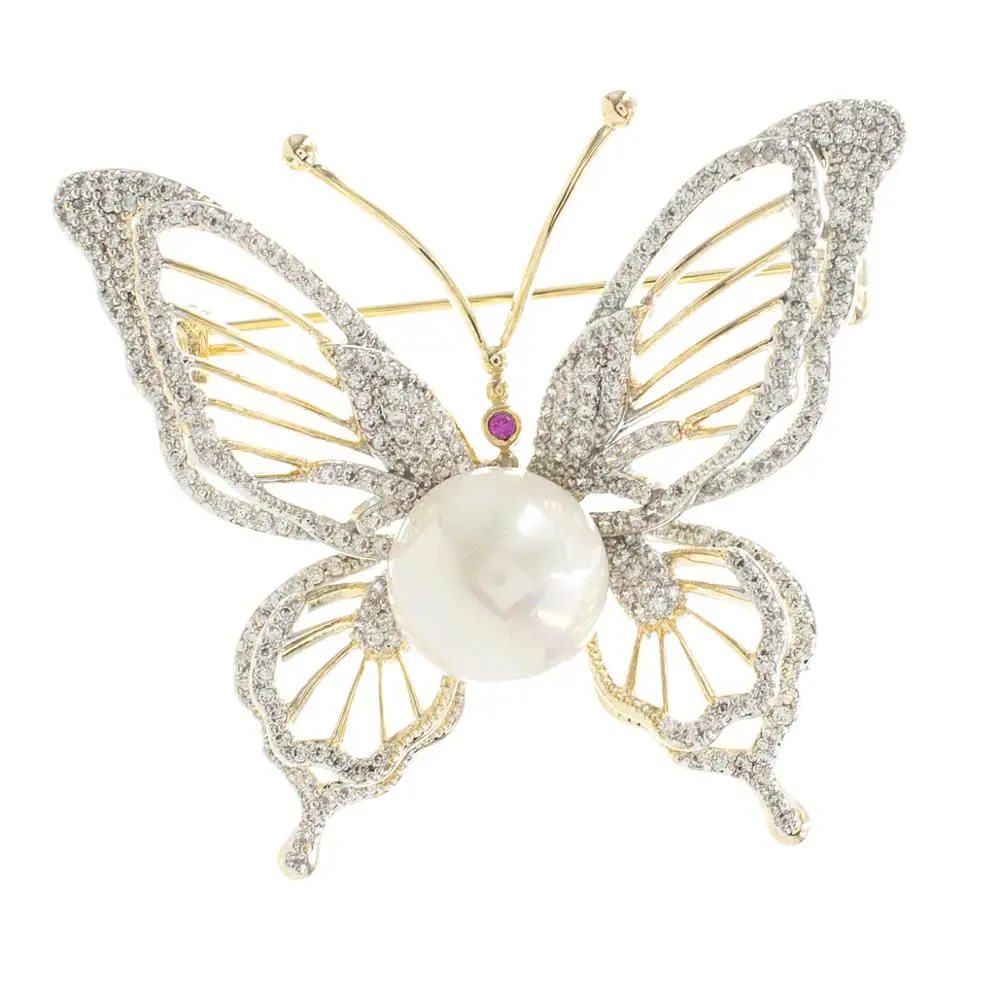 

Cubic Zirconia Gold Butterfly Brooch Broach Pin Women Jewelry Accessories XR01534