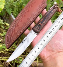 

Handmade Camping Hunting Straight Collection Knives Steel +Wood Handle Rescue Outdoor Knife With Leather Sheath EDC Tool