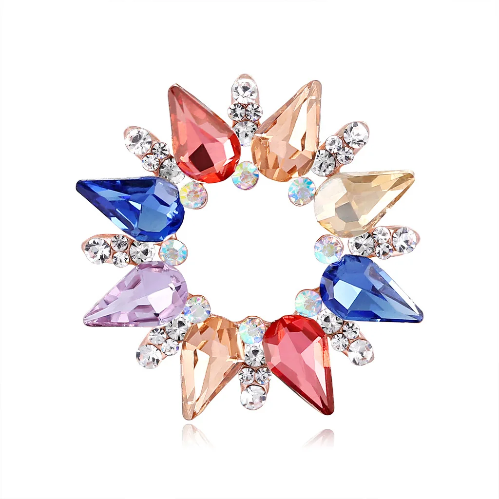 

Sunflower Colorful Crystal with Rhinestones Water Drop Crystal Style Hijab Scarf Brooches for Women Brooch Pins Jewelry