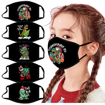 

1PC Mascarillas Children's Ice Silk Cotton Christmas Cartoon Dinosaur Washable Mask New Year 2021 Soft Breathable Cotton Mask #