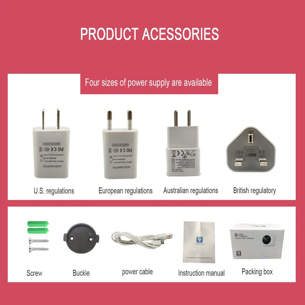 Wifi 720 P di Sicurezza Ip Pan Tilt Macchina Fotografica Senza Fili Ir 360 Gradi con 5 Antenne 110