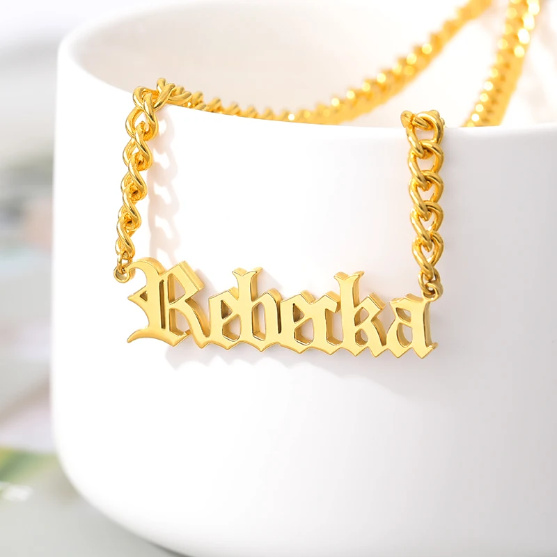 Personalized Custom Name Necklace Pendant Gold Color 3mm Cuban Chain Customized Nameplate Necklaces for Women Men Handmade Gifts