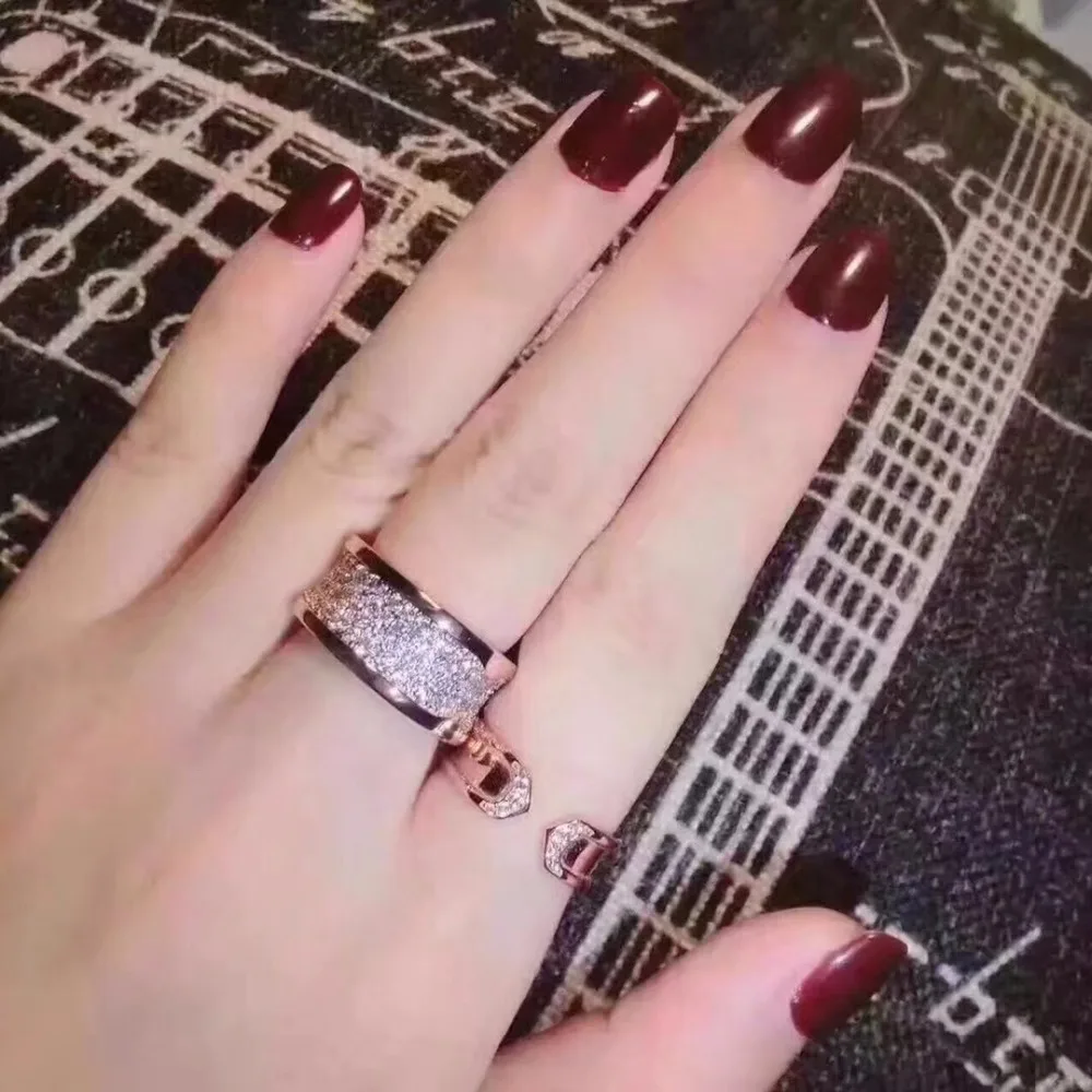 

Luxury ring design brand full crystal wedding ring rose gold silver two color round cylinder finger ring 925 silver jewelry