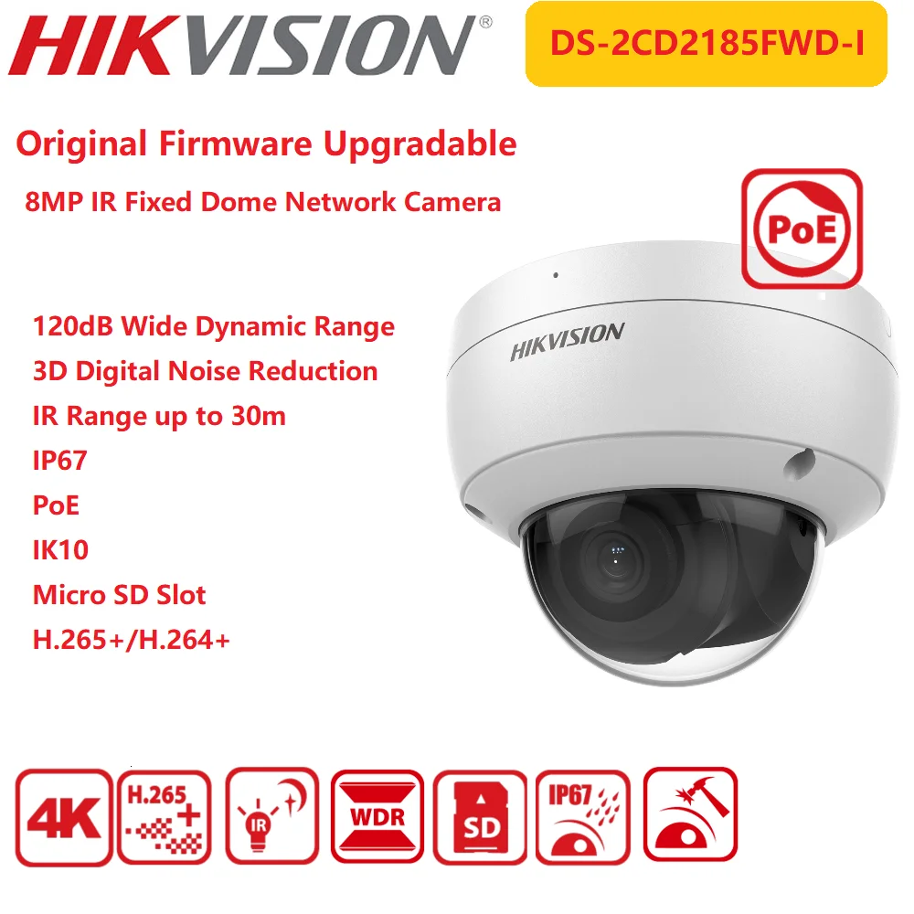 IP-камера Hikvision DS-2CD2185FWD-I 4K/8MP фиксированная сеть PoE Doom антивандальная