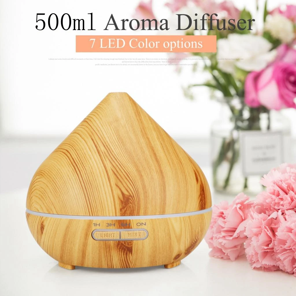 Color-Changing LED Light Electric Humidifier Essential Aroma Oil Diffuser Ultrasonic Wood Grain Air Humidifier Mini Mist Maker