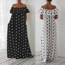 ZANZEA, летнее женское платье, женское сексуальное платье с открытыми плечами, длинное платье в горошек, макси, богемный сарафан, вечерние платья белого цвета