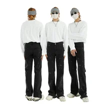 ICCLEK pantalones vaqueros de estilo Retro para hombre, Jeans informales holgados, ropa de calle, color negro, 2021