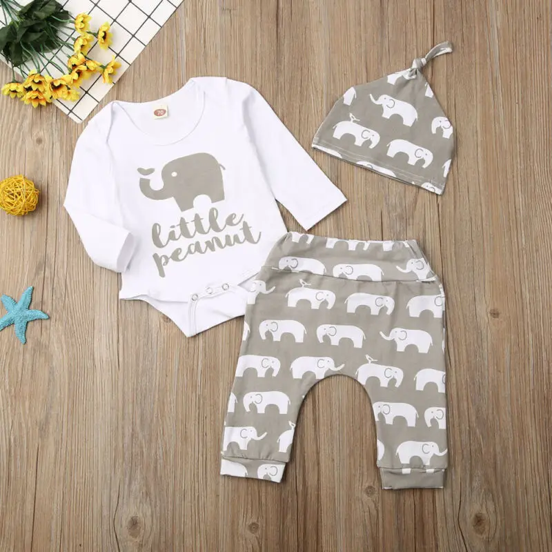 Baby Elephant Print Romper & Pants Set 2
