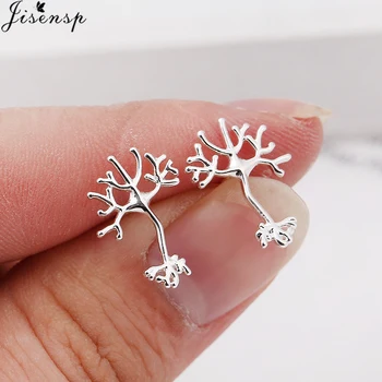 

Jisensp Personality Designed Trendy Anatomy Neuron Earrings Studs for Women Chemistry Molecule Jewelry Small Tree Earing Gift