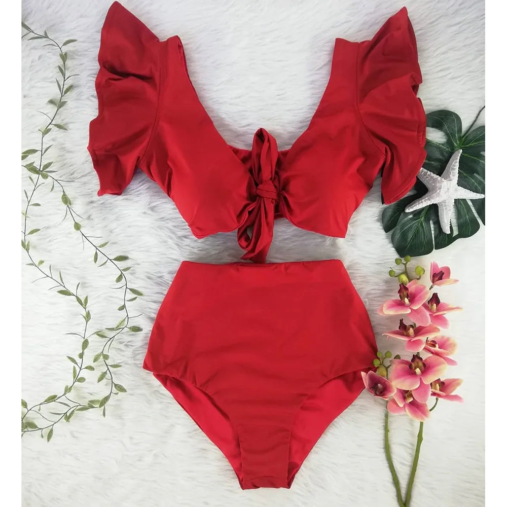Sexy Floral Ruffled High Waist Bikini Set Women Plus Size Swimwear Two Piece Swimsuit 2020 Girl Beach Bathing Suit Biquinis May | Женская