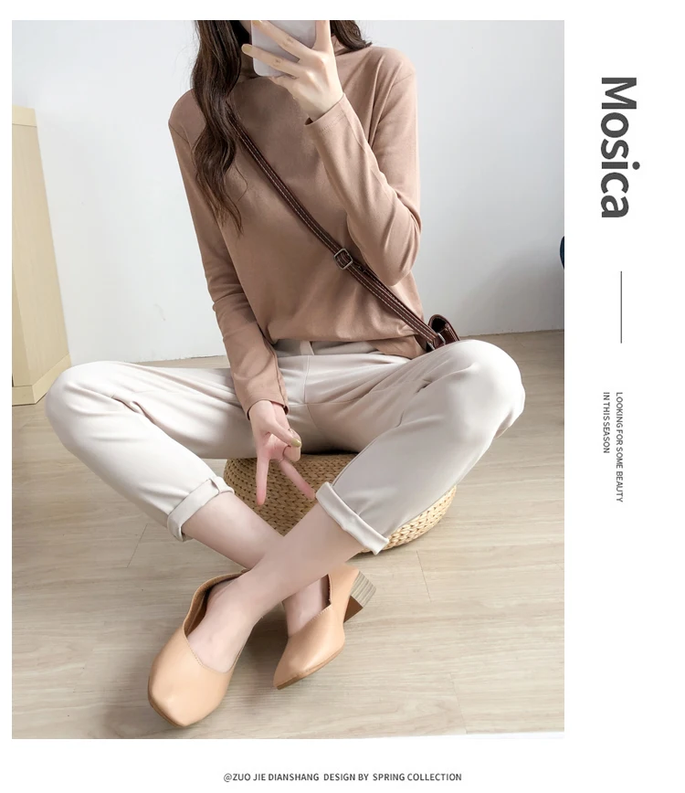 Knit Cotton Middle Collar khaki Long Sleeve Large Size Bottoming Shirt Plus Size Pregnancy Women Clothing Top
