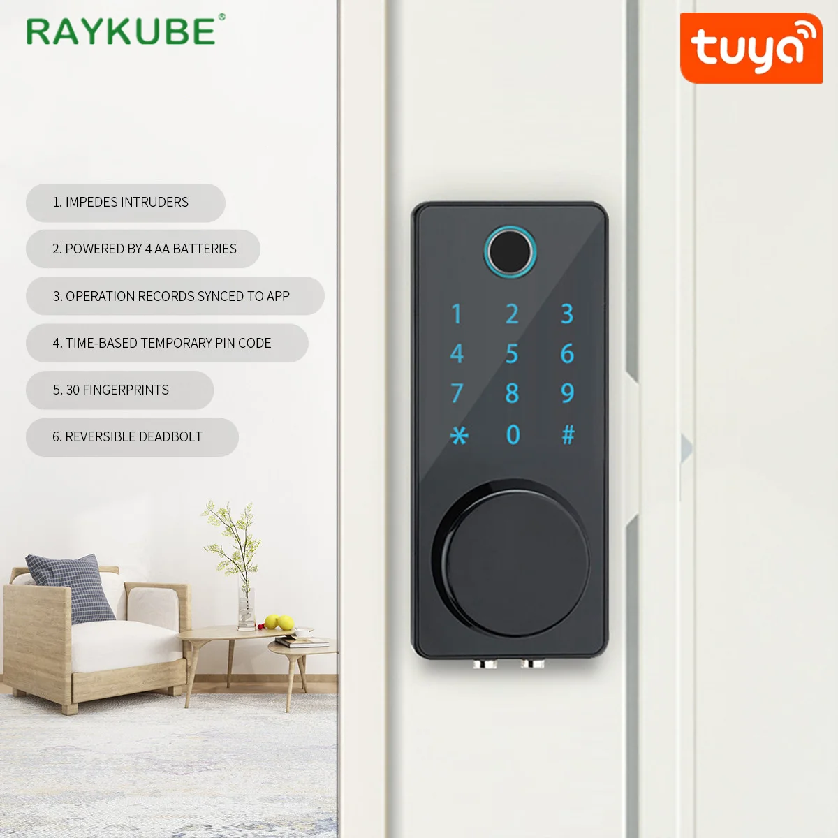 RAYKUBE X02 черный умный замок с датчиком отпечатков пальцев Tuya WiFi приложение