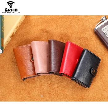 

BISI GORO Button Wallet RFID Blocking Vintage Wallets For Credit Card New Pop-Up Security ID Card Case Slim Anti-theft ID Holder