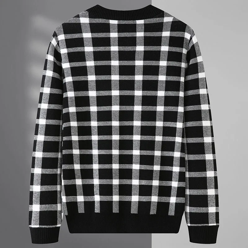 European goods autumn and winter new woolen sweater men's high-end handsome trend Plaid Pullover casual loose large sweater 4