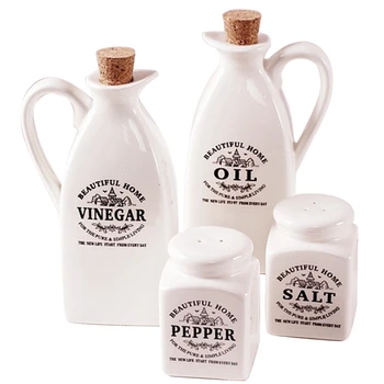 

Top-4 Pieces Of Ceramic Seasoning Jar with Wooden Cork Kitchen Condiment Bottle Flavoring Jar Gift Box Packaging Vinegar Oil Pep