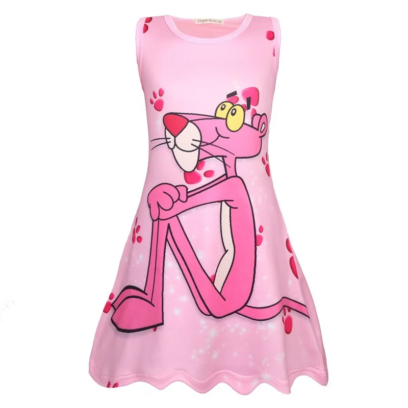 Новая детская ночная рубашка для девочек розовые пижамы для девочек с пантерой детское платье летняя Ночная Рубашка домашняя одежда детская одежда для сна - Цвет: Розовый