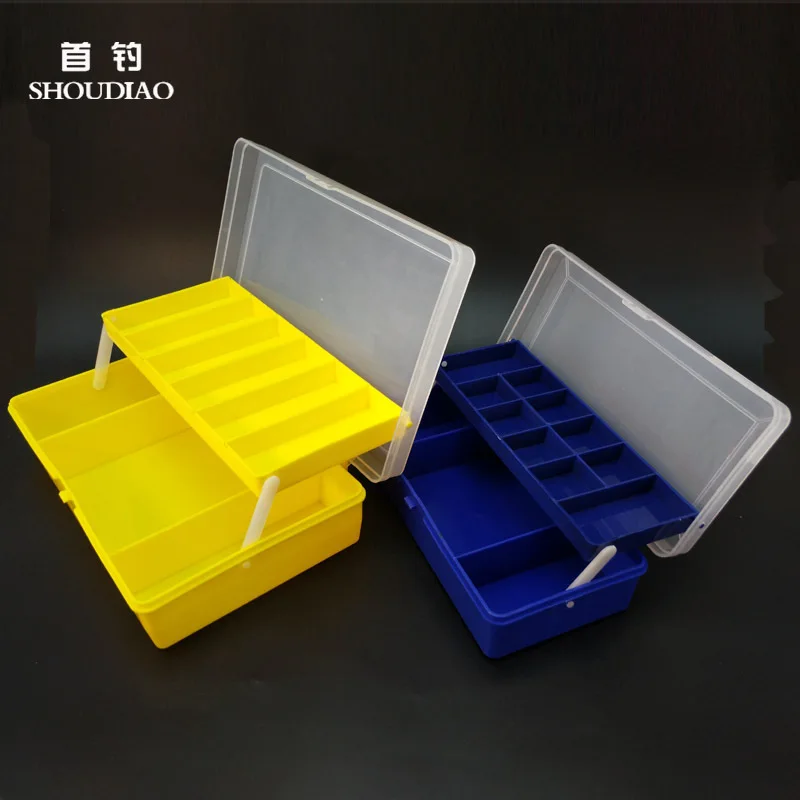 Hebei Cross Border Lure Box Transparent Plastic Double Layer Lure Storage Box Small Folding Bait Fishing Gear Wholesale