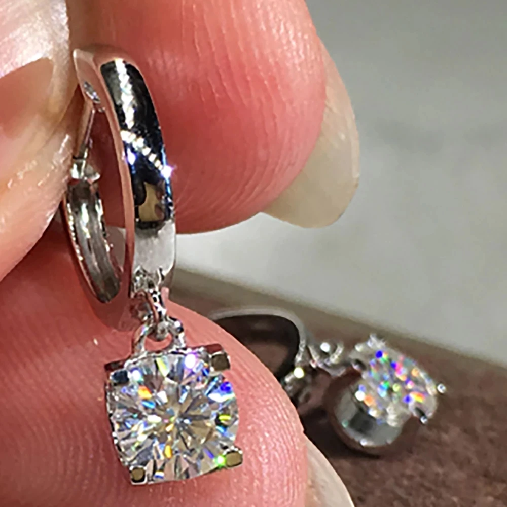 

Серьги-Клипсы из белого золота 14 к Au585 4 карата, круглые украшения для свадьбы, юбилея, помолвки, вечевечерние НКИ, с муассанитом и бриллиантом 2 карата