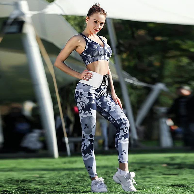 

Womens Sexy Bra&Leggings drawstring camouflage trousers Fitness Female Clothes Pants Workout Push Up Leggings Fashion Clothing