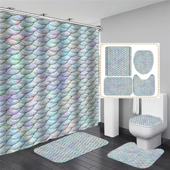 

Shower Curtain Waterproof High Quality Bathroom Geometric Decor Blue Fish Scales Polyester Fabric Bath Curtains