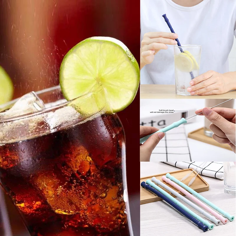 

1PC Portable Folding Straw Reusable Food Grade Silicone Drinking Straws with Box Cleaning Brush Drinking Tools Bar Accessories